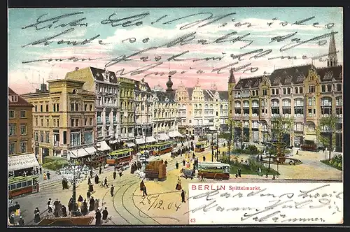 AK Berlin, Spittelmarkt mit Strassenbahnen aus der Vogelschau