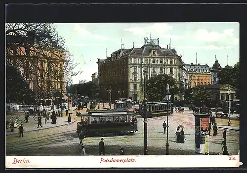 AK Berlin-Tiergarten, Strassenbahn am Potsdamerplatz