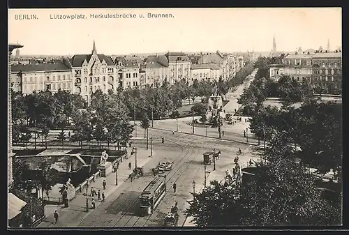 AK Berlin, Lützowplatz mit Strassenbahn, Herkulesbrücke und Brunnen