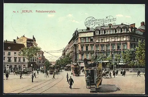 AK Berlin-Tiergarten, Potsdamerplatz mit Strassenbahnen