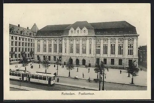 AK Rotterdam, Postkantoor, Strassenbahn