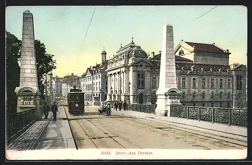 AK Bern, das Theater mit Strassenbahn