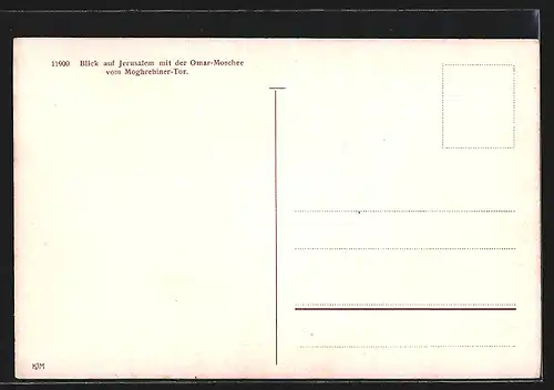 Künstler-AK Jerusalem, Blick auf die Stadt mit der Omar-Moschee vom Moghrebiner-Tor