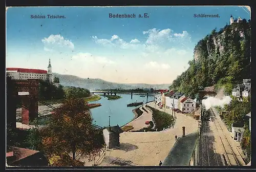AK Tetschen-Bodenbach / Decin, Schlossblick und Schäferwand