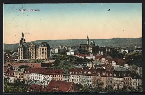 AK Teplitz-Schönau, Ortspartie mit Kirche