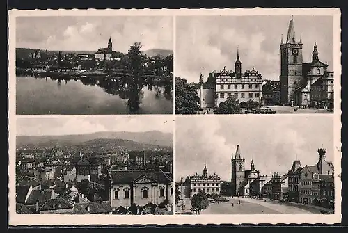 AK Leitmeritz / Litomerice, Elbansicht, Kirchenansicht, Ortsansicht