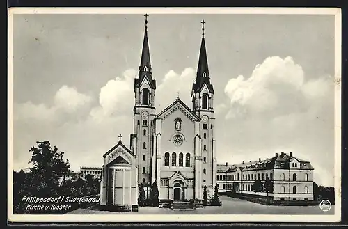 AK Philippsdorf /Sudetengau, Kirche und Kloster