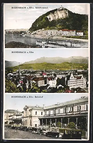 AK Bodenbach a. Elbe, Teilansicht, Schäferwand, Bahnhof