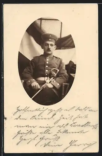 Foto-AK Soldat Georg Ranpach in Uniform 4 Dragoner Regiment mit Säbel