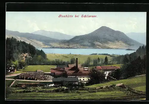 AK Schliersee, Glashütte, Ortsansicht mit See und Bergen aus der Vogelschau
