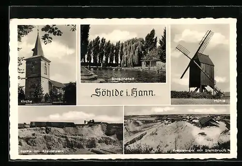 AK Söhlde i. Hann., Kreidewerk mit Steinbruch, Windmühle, Badeanstalt