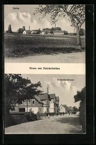 AK Doubravice, Strassenpartie mit Gasthaus, Teilansicht mit Kirche