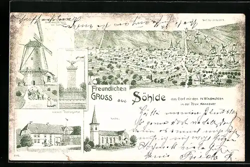 Künstler-AK Söhlde /Hann., Dampf-Windmühle, Kaiserl. Postagentur, Gesamtansicht