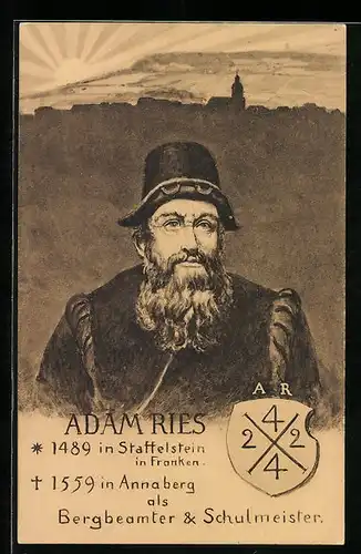 AK Portrait von Bergbeamtem und Schulmeister Adam Ries, 1489-1559