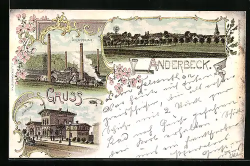 Lithographie Anderbeck, Salzbergwerk Wilhelmshall, Bahnhof, Ortspartie
