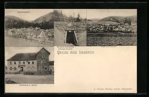 AK Imsbach, Schweinsthal, Gasthaus J. Bauer, Berkwerkseingang Weisse Grube, Gesamtansicht