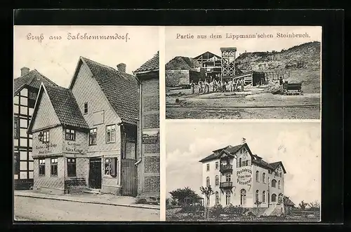 AK Salzhemmendorf, Gasthaus Zum Alten Kruge, Pensionat Fröbel, Partie auf dem Lippmann Steinbruch