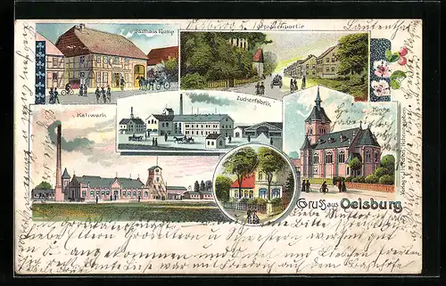 Lithographie Oelsburg, Kaliwerk und Zuckerfabrik, Gasthaus Rump