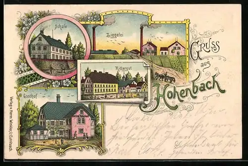 Lithographie Hohnbach, Gasthof, Rittergut und Ziegelei
