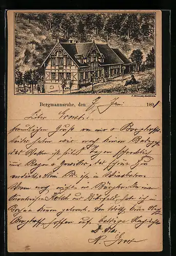 Vorläufer-Lithographie Badenweiler, 1891, Gasthof Bergmannsruhe