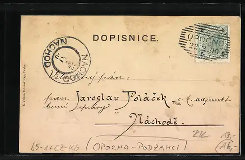 AK Opocno-Podzamci, nadrazi, c.k. post. urad., cukrovar