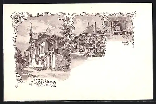 Lithographie Weidling, Ortsansicht