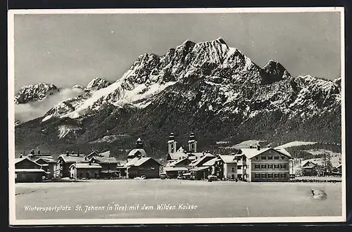 AK St. Johann /Tirol, Panorama mit dem Wilden Kaiser