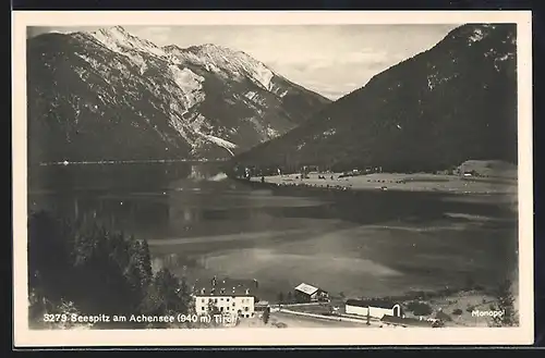 AK Seespitz am Achensee, Gebäude mit See und Bergpanorama