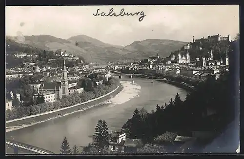 AK Salzburg, Teilansicht mit Brücken von Mülln