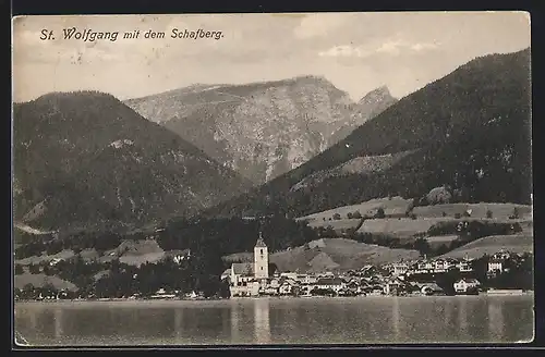 AK St. Wolfgang, Ortsansicht mit dem Schafberg