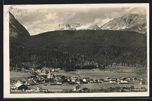 AK Seefeld i. T., Gesamtansicht gegen Zugspitze und Hochwanner