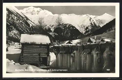 AK Mallnitz, Uferpartie mit Ankogelgruppe im Winter