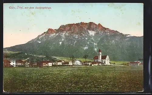 AK Ebbs, Ortsansicht mit dem Kaisergebirge