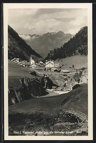 AK Vent /Ventertal, Blick auf die Ortschaft und die Stubaier Alpen