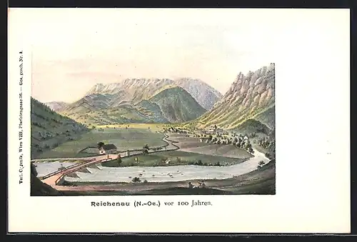 Künstler-AK Reichenau, Ortsansicht vor 100 Jahren