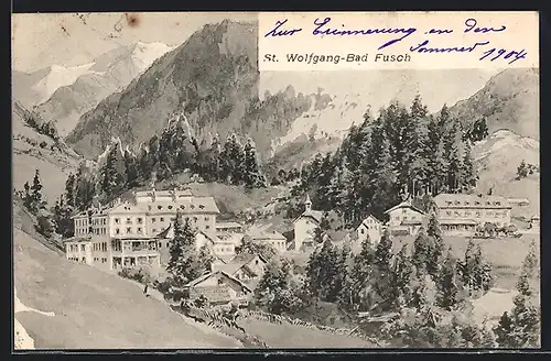 AK Fusch an der Grossglocknerstrasse, Panorama mit St. Wolfgang Kirche
