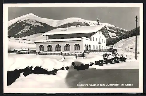 AK Gerlos, Schiestl`s Gasthof zum Oberwirt unter einer Schneedecke