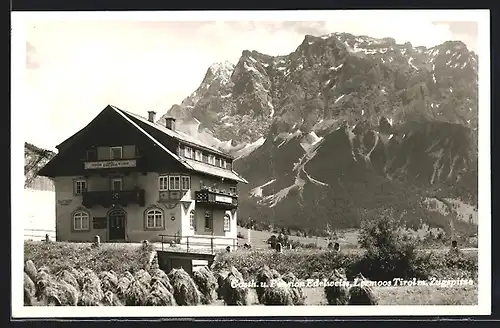 AK Lermoos, Gasthaus und Pension Edelweiss mit Zugspitze