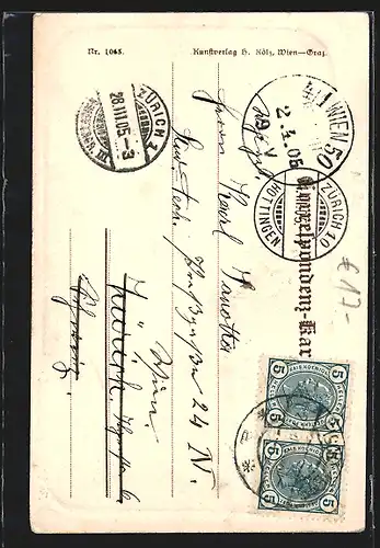 AK Fischamend, Passanten auf dem Hauptplatz am Stadtturm