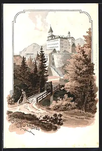 Lithographie Innsbruck, Weg zum Schloss Ambras