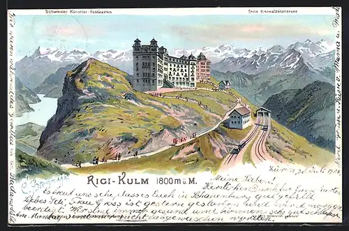 Künstler-AK C. Steinmann: Rigi-Kulm, Hotel aus der Ferne um 1900