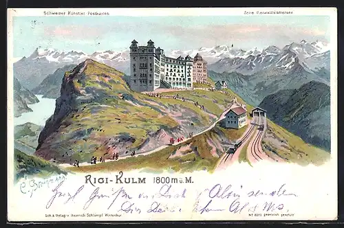 Künstler-AK C. Steinmann: Rigi-Kulm, Hotel aus der Ferne um 1900