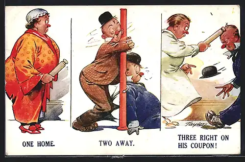 Künstler-AK Arnold Taylor: One Home, Two Away, Three right on his Coupon