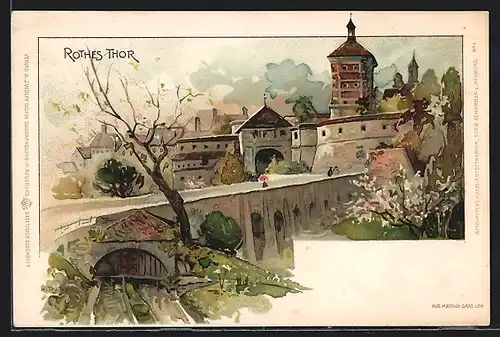 Lithographie Augsburg, Partie am Roten Tor