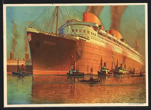 Künstler-AK Robert Schmidt: Passagierschiff Bremen