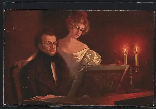 Künstler-AK Fritzi Ulreich: Schubert am Klavier