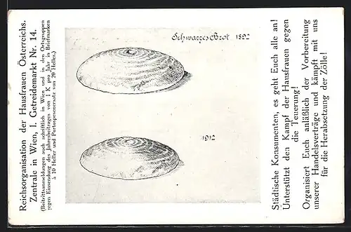 Künstler-AK Wien, Zentrale der Reichsorganisation der Hausfrauen Österreichs, Getreidemarkt 14, Schwarzes Brot