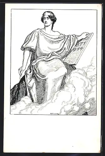 Künstler-AK Franz Stassen: Frau schreibt auf eine Tafel