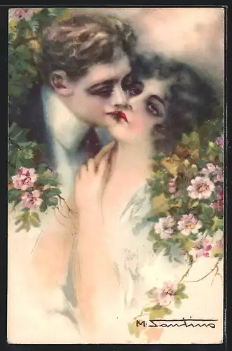 Künstler-AK M. Santino: Sich küssendes Liebespaar