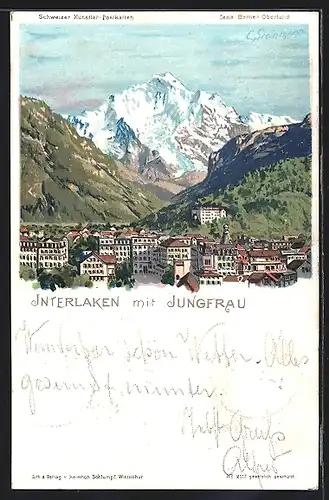 Künstler-AK C. Steinmann: Interlaken, Panorama mit Jungfrau